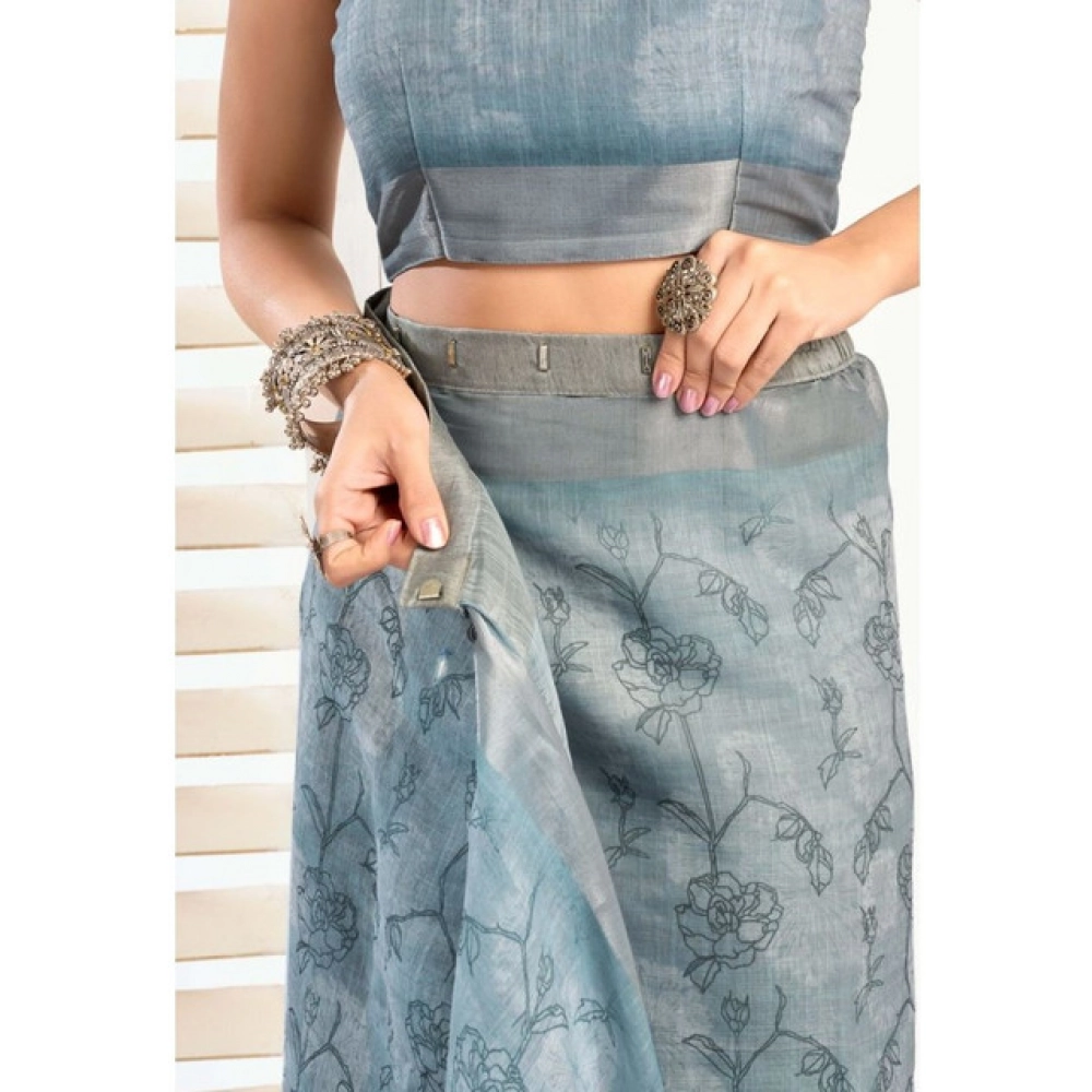 Generic Women's Faux_Linen Printed Ready-to-Wear Saree With Unstitched Blouse 5.5 Mtr (Light_Blue) Generic Women's Faux_Linen Printed Ready-to-Wear Saree With Unstitched Blouse 5.5 Mtr (Light_Blue)
