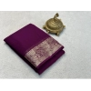 Generic Women's Crepe Chit Pallu Solid Saree With Unstitched Blouse 5.5Mtr (Purple)