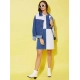 Generic Women's Denim Color Blocking Sleeveless Dress (Blue)