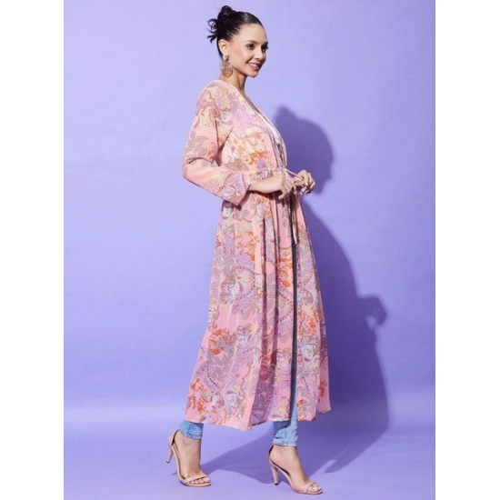 Generic Women's Polyester Floral Long Sleeves Shrug (Peach) Generic Women's Polyester Floral Long Sleeves Shrug (Peach)