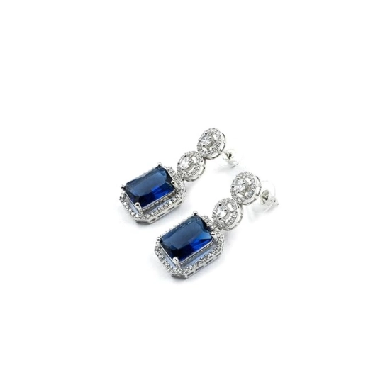 Generic Women's Brass Silver Plated Drop Earrings (Blue)