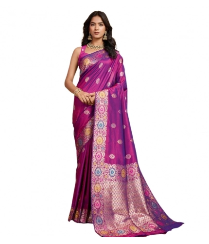 Generic Women's Faux_Banarasi_Silk Woven Saree With Unstitched Blouse 5.5Mtr (Magenta)