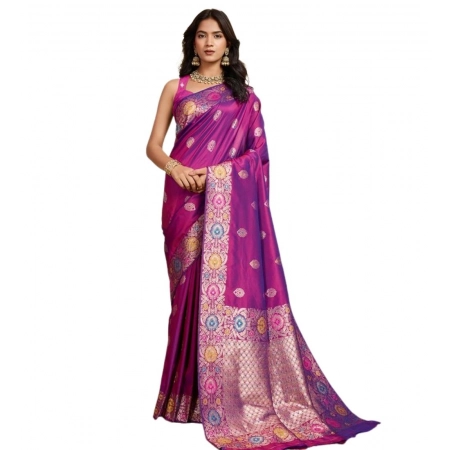 Generic Women's Faux_Banarasi_Silk Woven Saree With Unstitched Blouse 5.5Mtr (Magenta) Generic Women's Faux_Banarasi_Silk Woven Saree With Unstitched Blouse 5.5Mtr (Magenta)