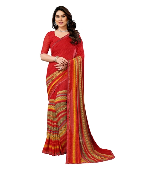 Generic Women's Georgette Printed Saree With Unstitched Blouse 5.5Mtr (Red)