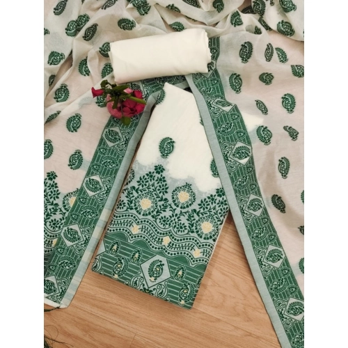 Women's Banarasi Silk Printed Unstitched Salwar Suit Material With Dupatta (Bottle Green, 3Mtrs) Women's Banarasi Silk Printed Unstitched Salwar Suit Material With Dupatta (Bottle Green, 3Mtrs)