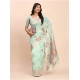 Generic Women's Linen Cotton Printed Saree With Unstitched Blouse 5.5Mtr (Sea Green)
