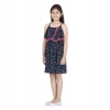 Generic Girl's Rayon Flamingo Print Sleeveless Dress (Black)