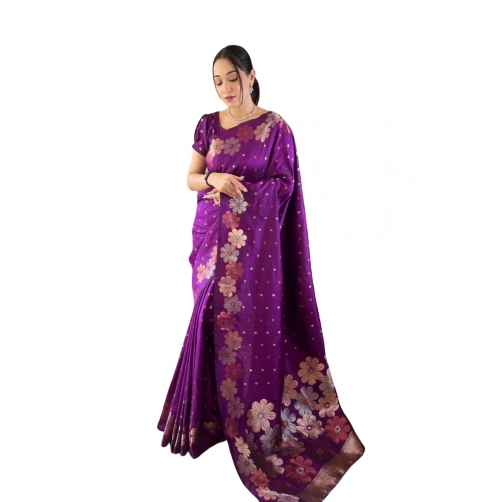Generic Women's Soft Litchi Silk Jacquard Work Saree With Unstitched Blouse 5.5Mtr (Purple) Generic Women's Soft Litchi Silk Jacquard Work Saree With Unstitched Blouse 5.5Mtr (Purple)