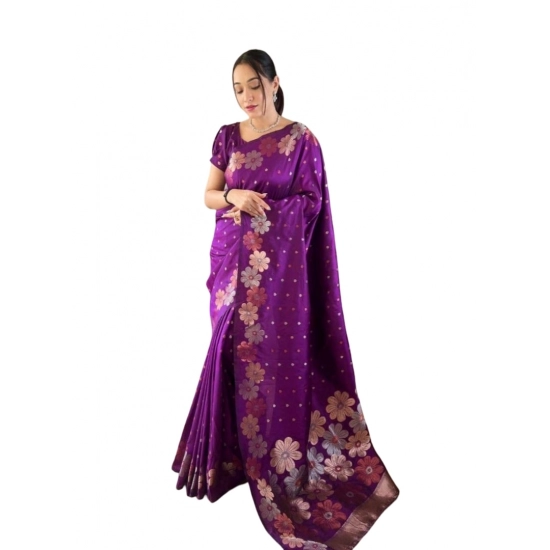 Generic Women's Soft Litchi Silk Jacquard Work Saree With Unstitched Blouse 5.5Mtr (Purple) Generic Women's Soft Litchi Silk Jacquard Work Saree With Unstitched Blouse 5.5Mtr (Purple)