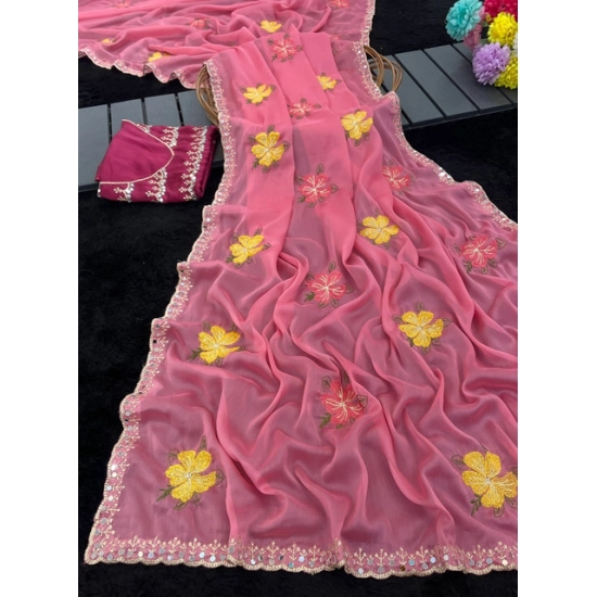 Generic Women's Georgette Embellished Saree With Unstitched Blouse 5.5Mtr (Pink) Generic Women's Georgette Embellished Saree With Unstitched Blouse 5.5Mtr (Pink)