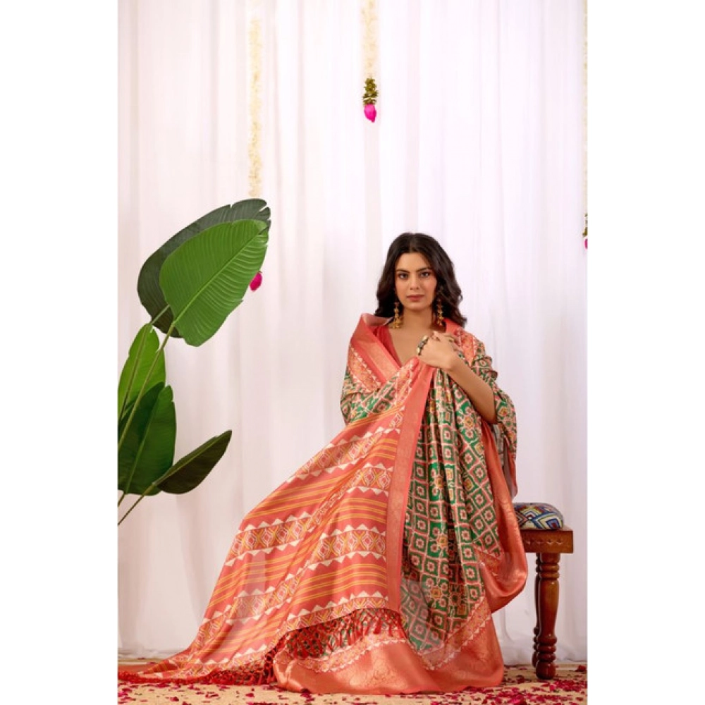 Generic Women's Faux_Silk Woven Saree With Unstitched Blouse 5.5Mtr (Green)