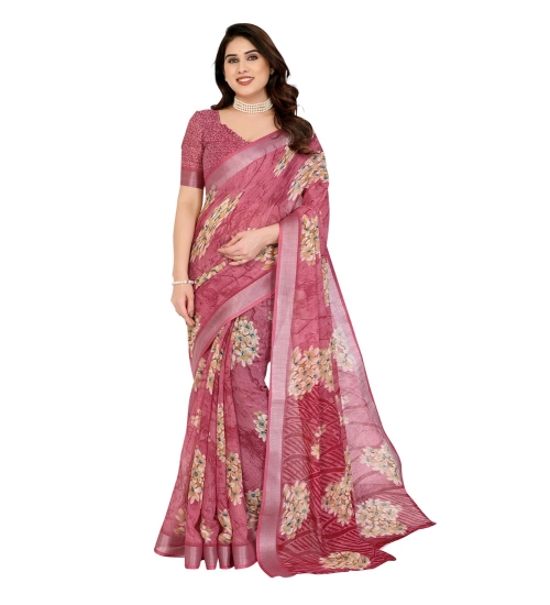 Generic Women's Georgette Printed Saree With Unstitched Blouse 5.5Mtr (Pink)