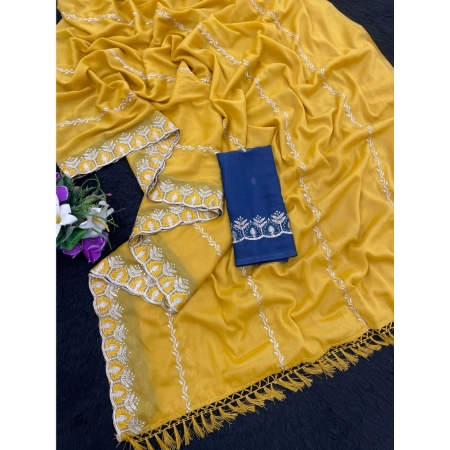 Generic Women's Georgette Embroidered Saree With Unstitched Blouse 5.5Mtr (Yellow) Generic Women's Georgette Embroidered Saree With Unstitched Blouse 5.5Mtr (Yellow)
