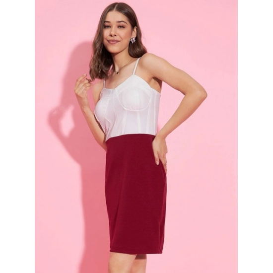Generic Women's Polyester Lycra Color Blocking Shoulder Straps Dress (White - Maroon) Generic Women's Polyester Lycra Color Blocking Shoulder Straps Dress (White - Maroon)