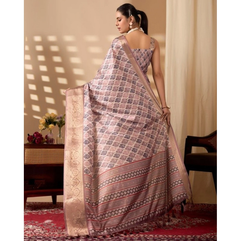Generic Women's Faux_Silk Printed Saree With Unstitched Blouse 5.5Mtr (Light_Mauve)