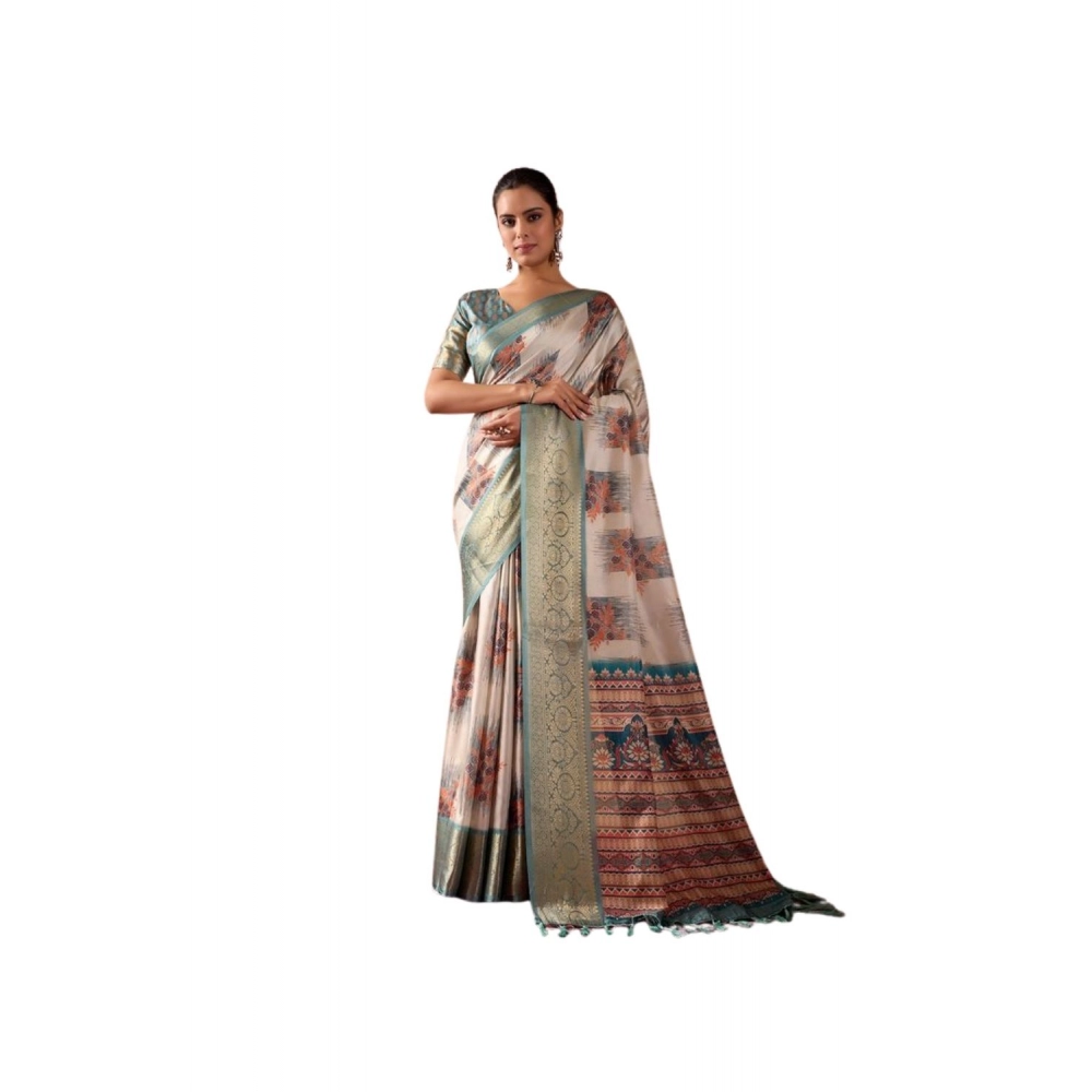 Generic Women's Faux_Silk_Blend Printed Saree With Unstitched Blouse 5.5Mtr (Beige)