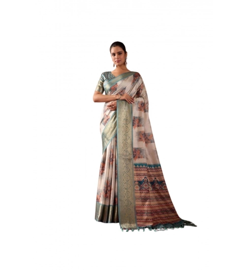 Generic Women's Faux_Silk_Blend Printed Saree With Unstitched Blouse 5.5Mtr (Beige)