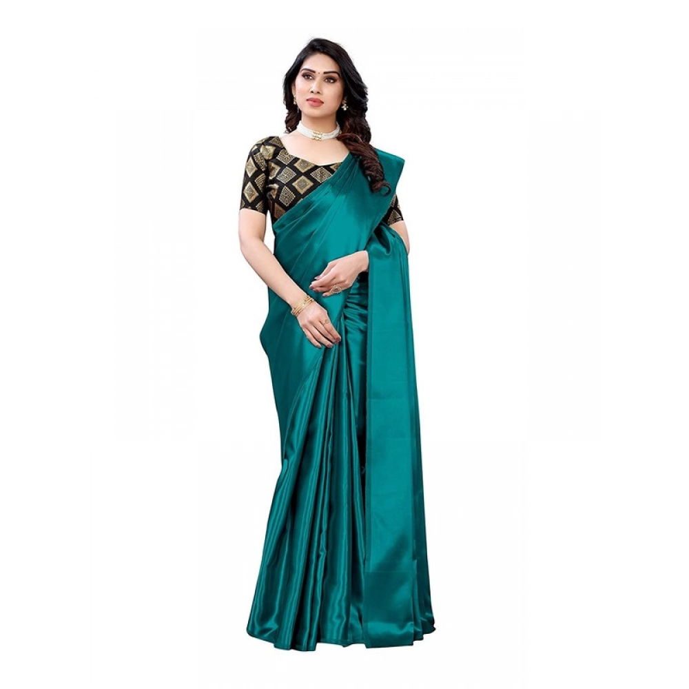 Generic Women's Satin Printed Saree With Unstitched Blouse 5.5Mtr (Teal) Generic Women's Satin Printed Saree With Unstitched Blouse 5.5Mtr (Teal)