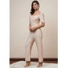 Generic Women's Polyester Shimmer Self Design Short Sleeve Jumpsuit (Gold)