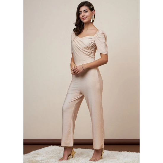 Generic Women's Polyester Shimmer Self Design Short Sleeve Jumpsuit (Gold)