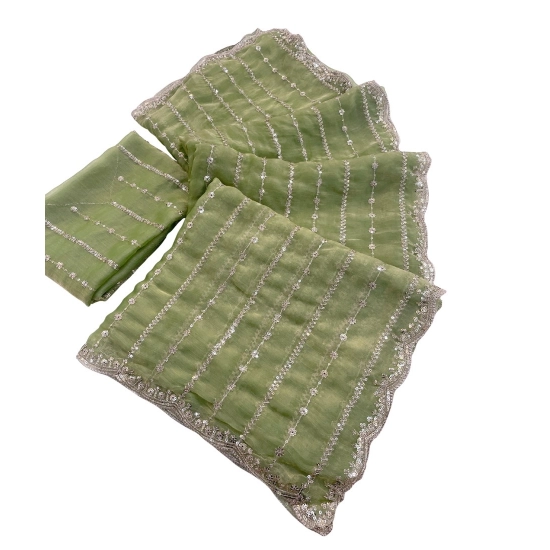 Generic Women's Slik Embellished Saree With Unstitched Blouse 5.5Mtr (Green)