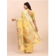 Generic Women's Linen Cotton Printed Saree With Unstitched Blouse 5.5Mtr (Yellow)