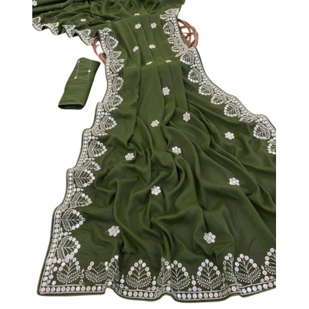 Generic Women's Georgette Embellished Saree With Unstitched Blouse 5.5Mtr (Green) Generic Women's Georgette Embellished Saree With Unstitched Blouse 5.5Mtr (Green)
