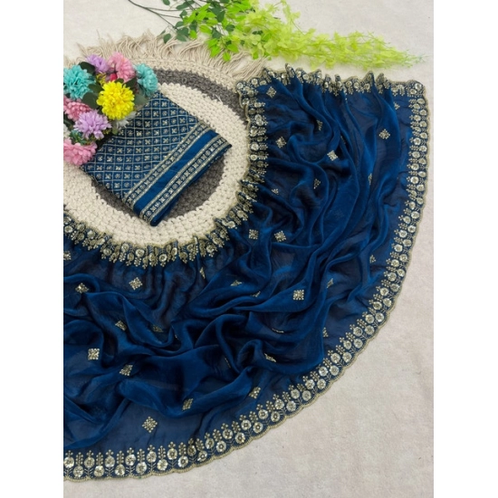 Generic Women's Satin Embellished Saree With Unstitched Blouse 5.5Mtr (Teal) Generic Women's Satin Embellished Saree With Unstitched Blouse 5.5Mtr (Teal)