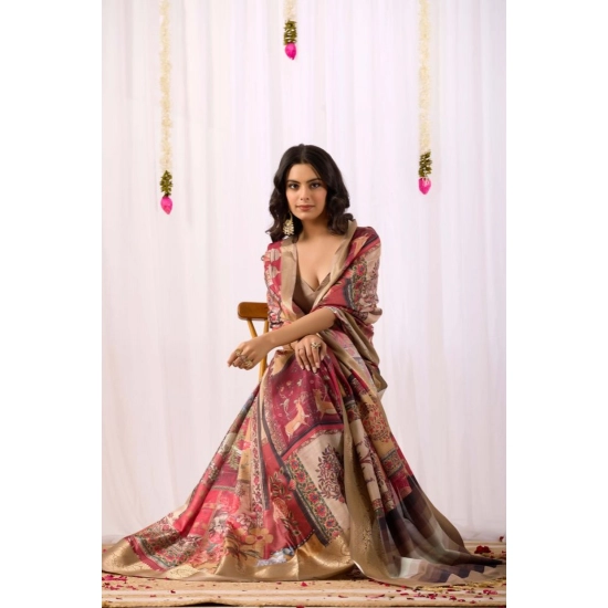 Generic Women's Faux_Silk Printed Saree With Unstitched Blouse 5.5Mtr (Beige)