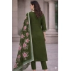 Generic Women's Chanderi Silk Ethnic Motif V-Neck 3/4th Sleeve Kurti With Pant Dupatta Set (Mahendi)
