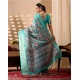 Generic Women's Faux_Silk Printed Saree With Unstitched Blouse 5.5Mtr (Turquoise)
