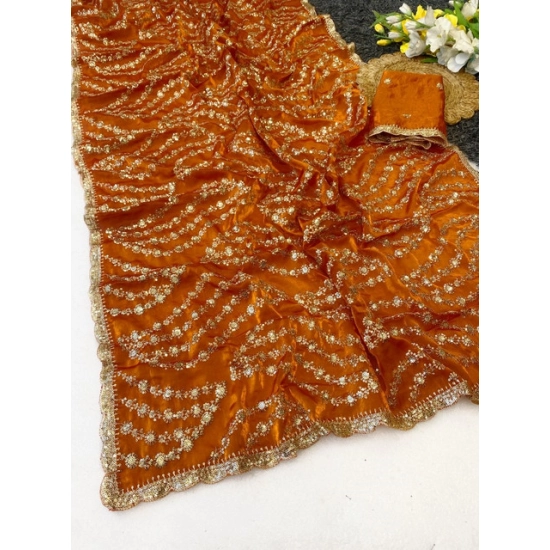 Generic Women's Satin Embellished Saree With Unstitched Blouse 5.5Mtr (Orange) Generic Women's Satin Embellished Saree With Unstitched Blouse 5.5Mtr (Orange)
