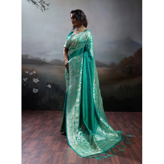 Generic Women's Silk Blend Printed Saree With Unstitched Blouse 5.5Mtr (Teal Green) Generic Women's Silk Blend Printed Saree With Unstitched Blouse 5.5Mtr (Teal Green)