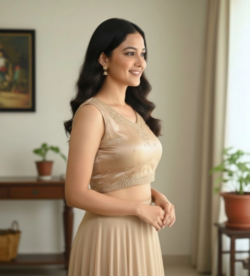 Generic Women's Zimmi Choo Embroidered V-Neck Padded Blouse (Beige 38 Ready (Self Alterable 36–40)