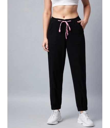 Generic Women's Cotton Twill Solid Elasticated Trousers (Black)