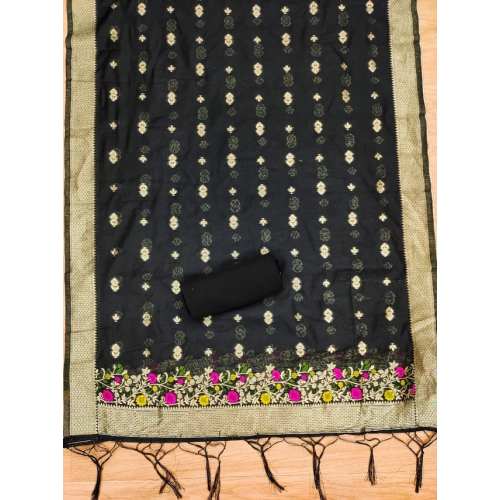 Generic Women's Banarasi Silk Printed Unstitched Salwar Suit Material With Dupatta (Black, 3Mtrs) Generic Women's Banarasi Silk Printed Unstitched Salwar Suit Material With Dupatta (Black, 3Mtrs)