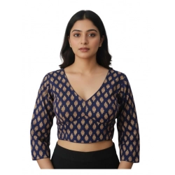 Generic Women's Ajrakh Cotton Printed Halter Neck Padded Blouse (Navy 38 Ready (Self Alterable 36–40)
