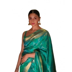 Generic Women's Soft Litchi Silk Jacquard Work Saree With Unstitched Blouse 5.5Mtr (Sky Blue)