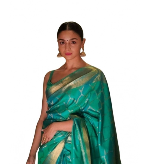 Generic Women's Soft Litchi Silk Jacquard Work Saree With Unstitched Blouse 5.5Mtr (Sky Blue)