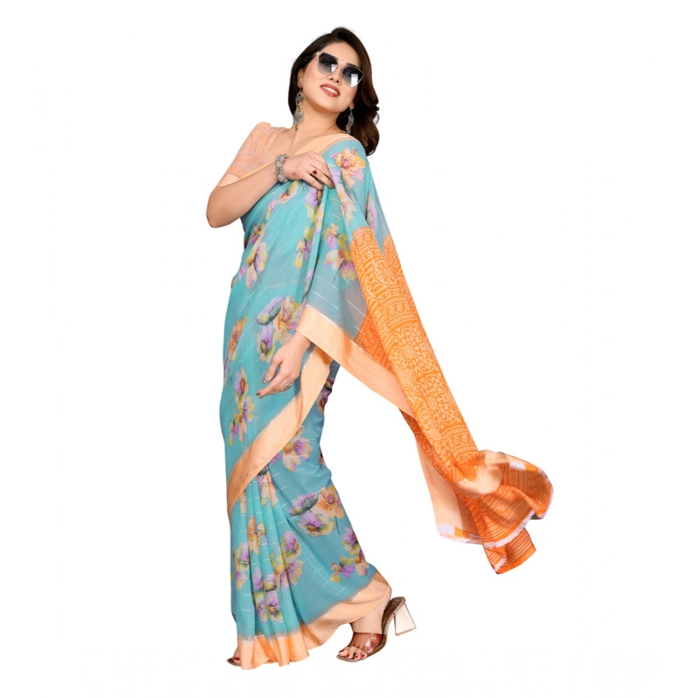 Generic Women's Georgette Printed Saree With Unstitched Blouse 5.5Mtr (Light Blue) Generic Women's Georgette Printed Saree With Unstitched Blouse 5.5Mtr (Light Blue)