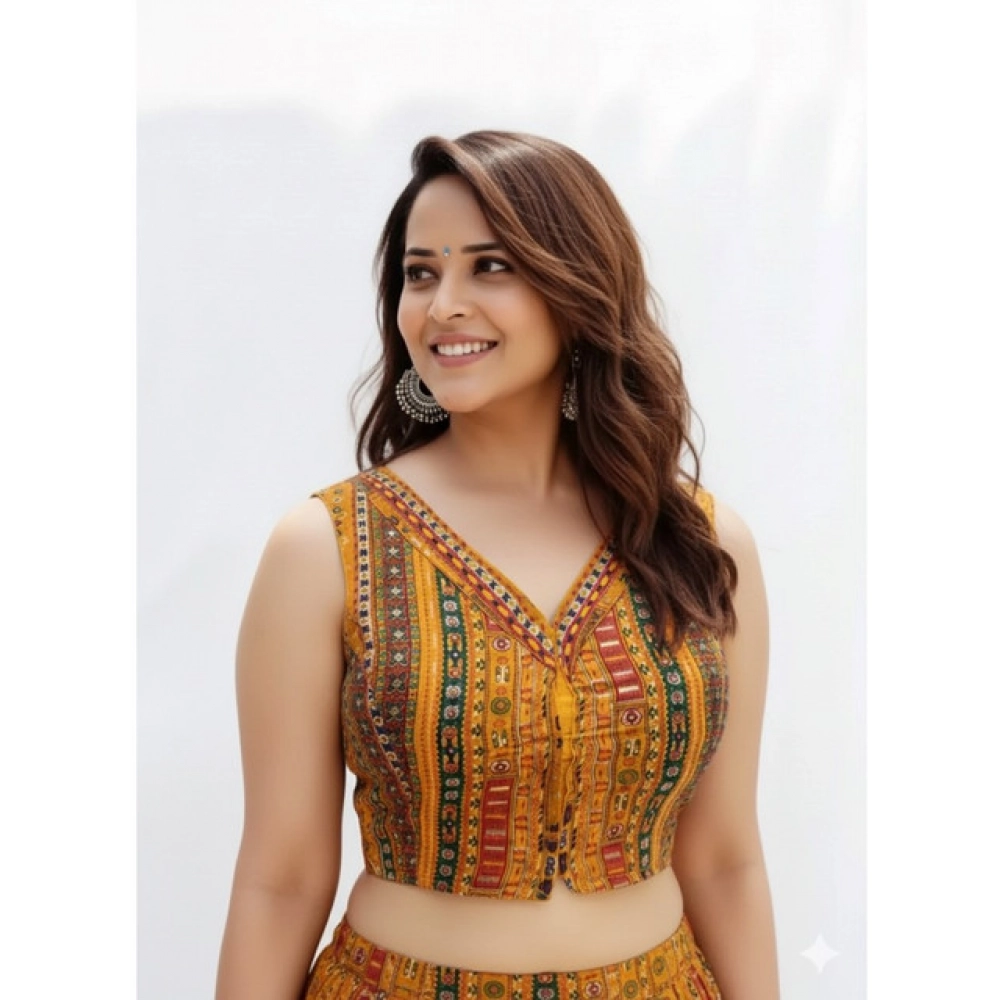 Generic Women's Cambric Cotton V Neck Padded Blouse (Mustard, 38 Ready Size (Self-Alterable 36–40) Generic Women's Cambric Cotton V Neck Padded Blouse (Mustard, 38 Ready Size (Self-Alterable 36–40)