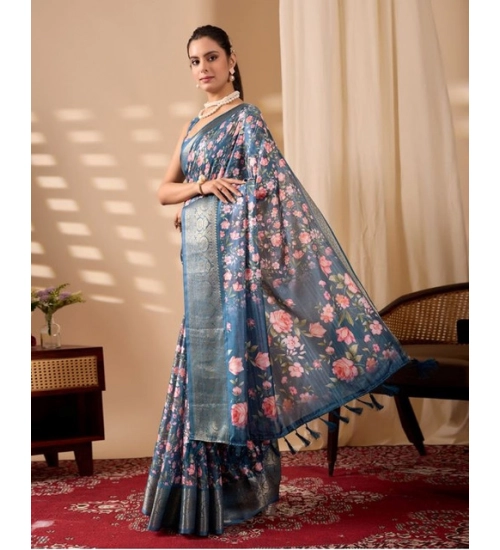 Generic Women's Faux_Silk Printed Saree With Unstitched Blouse 5.5Mtr (Blue) Generic Women's Faux_Silk Printed Saree With Unstitched Blouse 5.5Mtr (Blue)