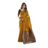 Generic Women's Soft Lichi Silk Printed Saree With Unstitched Blouse 5.5Mtr (Mustard )