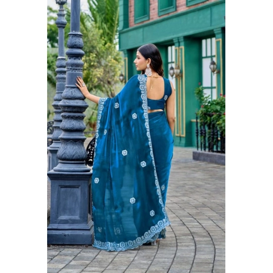 Generic Women's Faux Shimmer Geometric Ready to wear Saree With Unstitched Blouse 5.5Mtr (Blue) Generic Women's Faux Shimmer Geometric Ready to wear Saree With Unstitched Blouse 5.5Mtr (Blue)