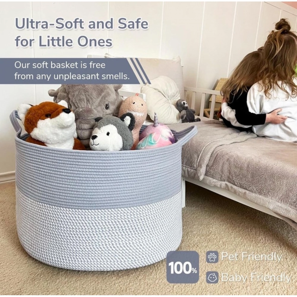 Generic Cotton Pack Of_1 16x14 Inch Storage Basket For Clothes With Out Lid (Blue-White) Generic Cotton Pack Of_1 16x14 Inch Storage Basket For Clothes With Out Lid (Blue-White)