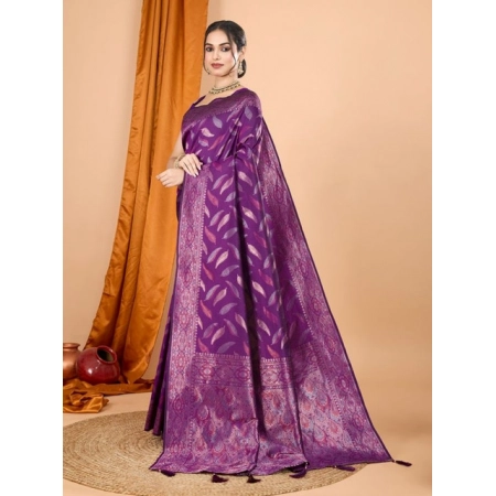 Generic Women's Soft Silk Jacquard Saree With Unstitched Blouse 5.5Mtr (Magenta)