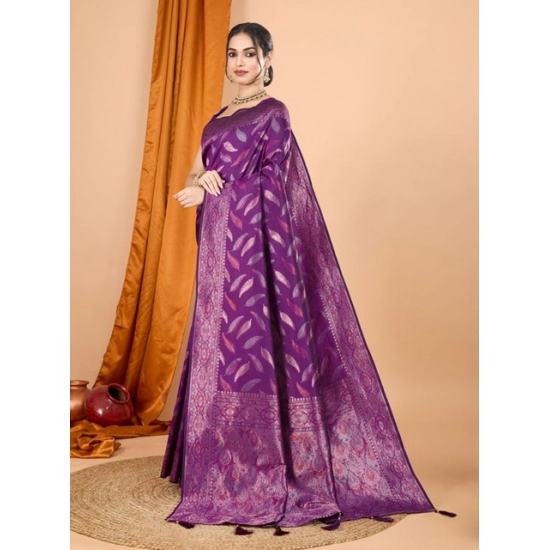 Generic Women's Soft Silk Jacquard Saree With Unstitched Blouse 5.5Mtr (Magenta)