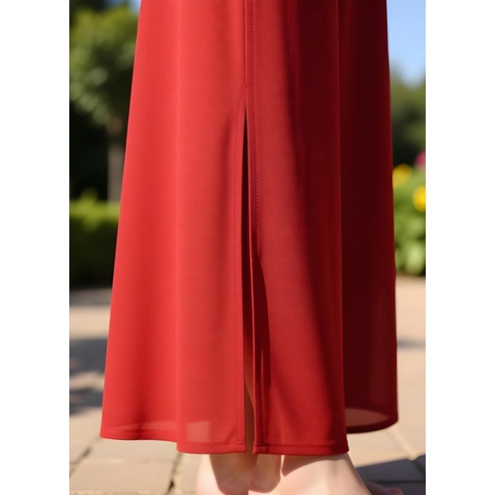 Generic Women's Pack of 1 Georgette Solid High Rise Wide Leg Flared Palazzo Pants with Elastic Waist (Red)