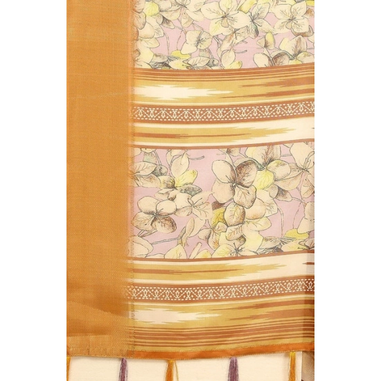 Generic Women's Cotton Silk Floral Printed Saree With Unstitched Blouse 5.5Mtr (Lavender)