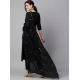 Generic Women's Tesla Silk Embroidered U-Neck Kurti With Pant Dupatta Set (Black)